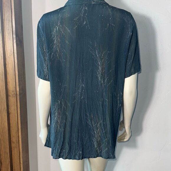 Vintage 90’s Green Whimsical Earth Print Oversized Silk Short Sleeve Button Down - Picture 8 of 14